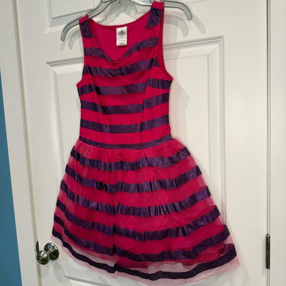 Disney Cheshire Cat Striped Costume Dress Pink Purple Glitter Womens Size XXS - Picture 2 of 10
